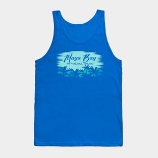 Maya Bay Phi Phi Islands, Thailand Retro Beach Landscape with Palm Trees Tank Top